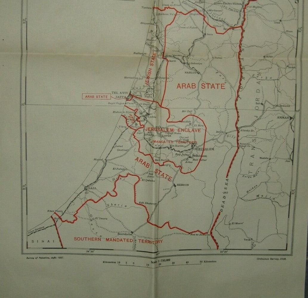 Jewish Arab State Judaica Palestine Eretz Israel C Plan Partition Map 1938