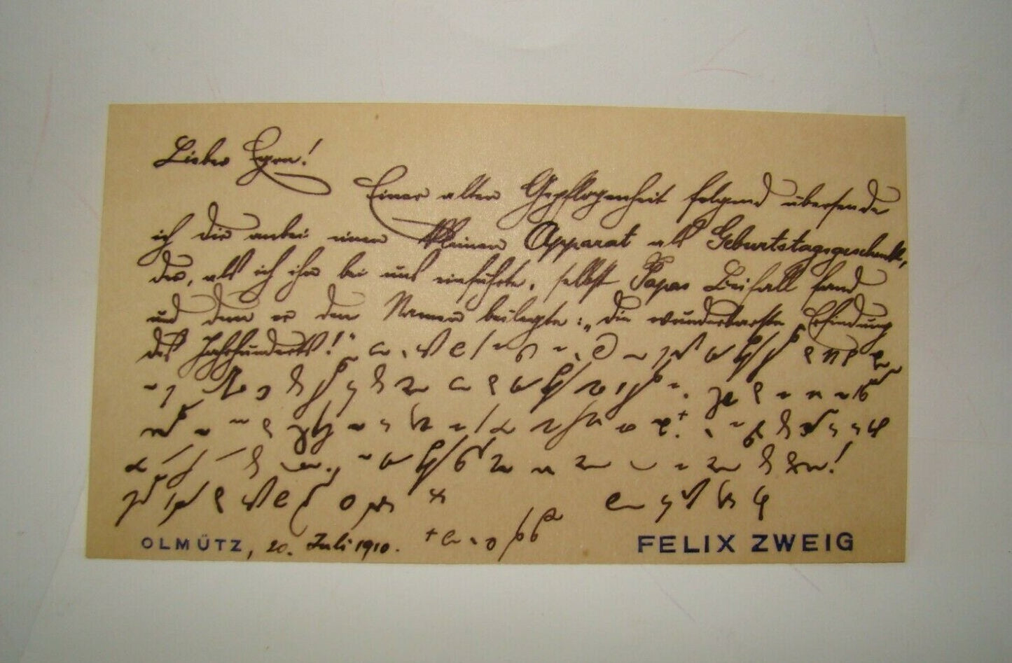 letter Jewish Judaica antique Olmütz Olomouc Moravia Felix Zewig 1910 German