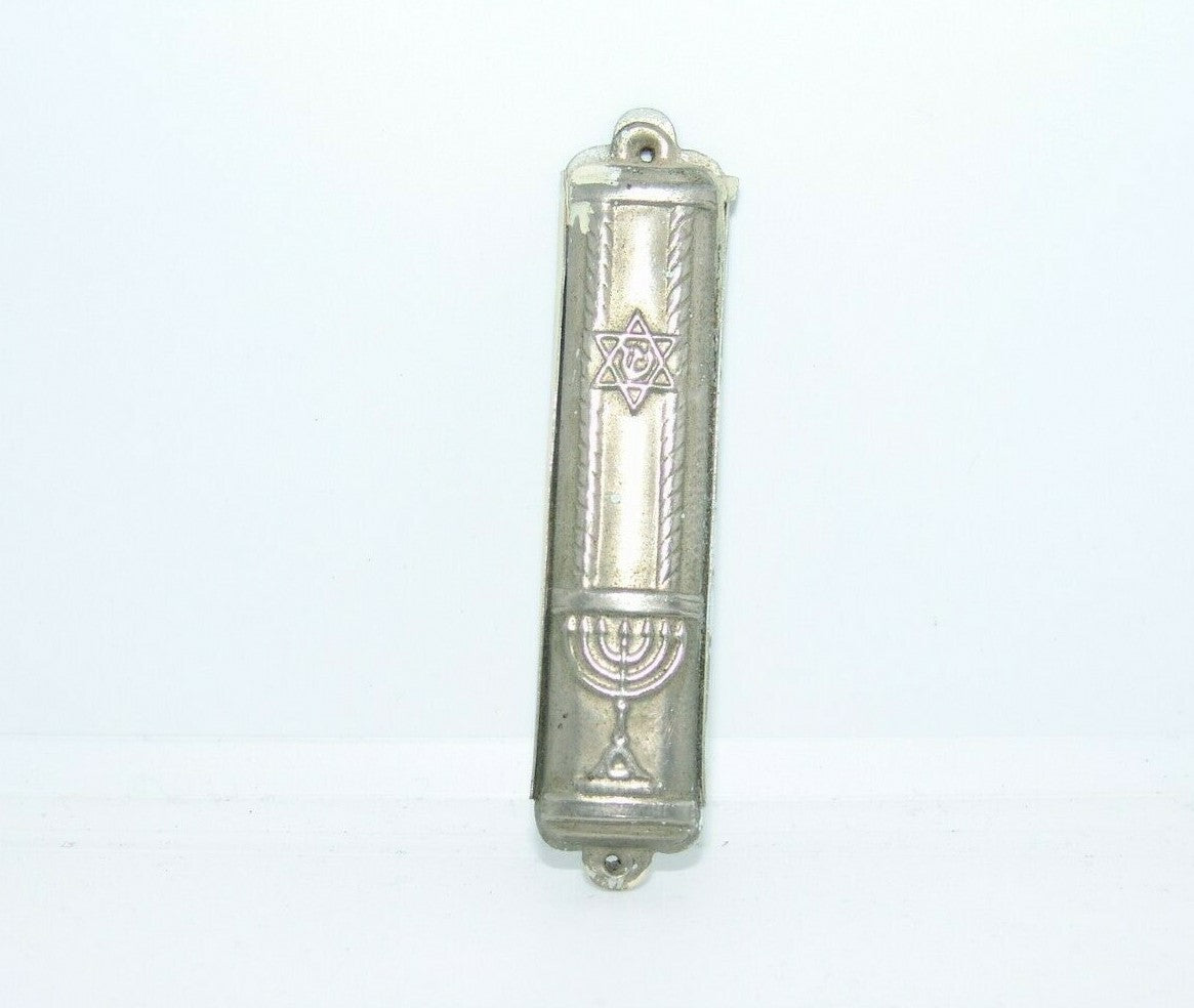 Jewish Judaica israeli vintage Mezuzah scroll included menorah magen david
