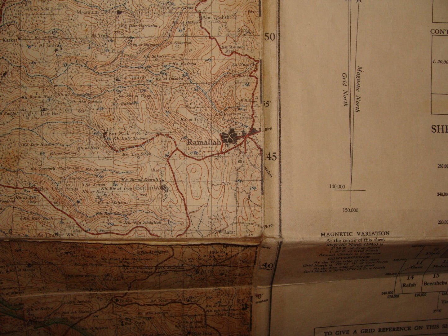 1952 Israel Israeli Palestine RAMLE Ramallah Map 1949 Green Armistice Line