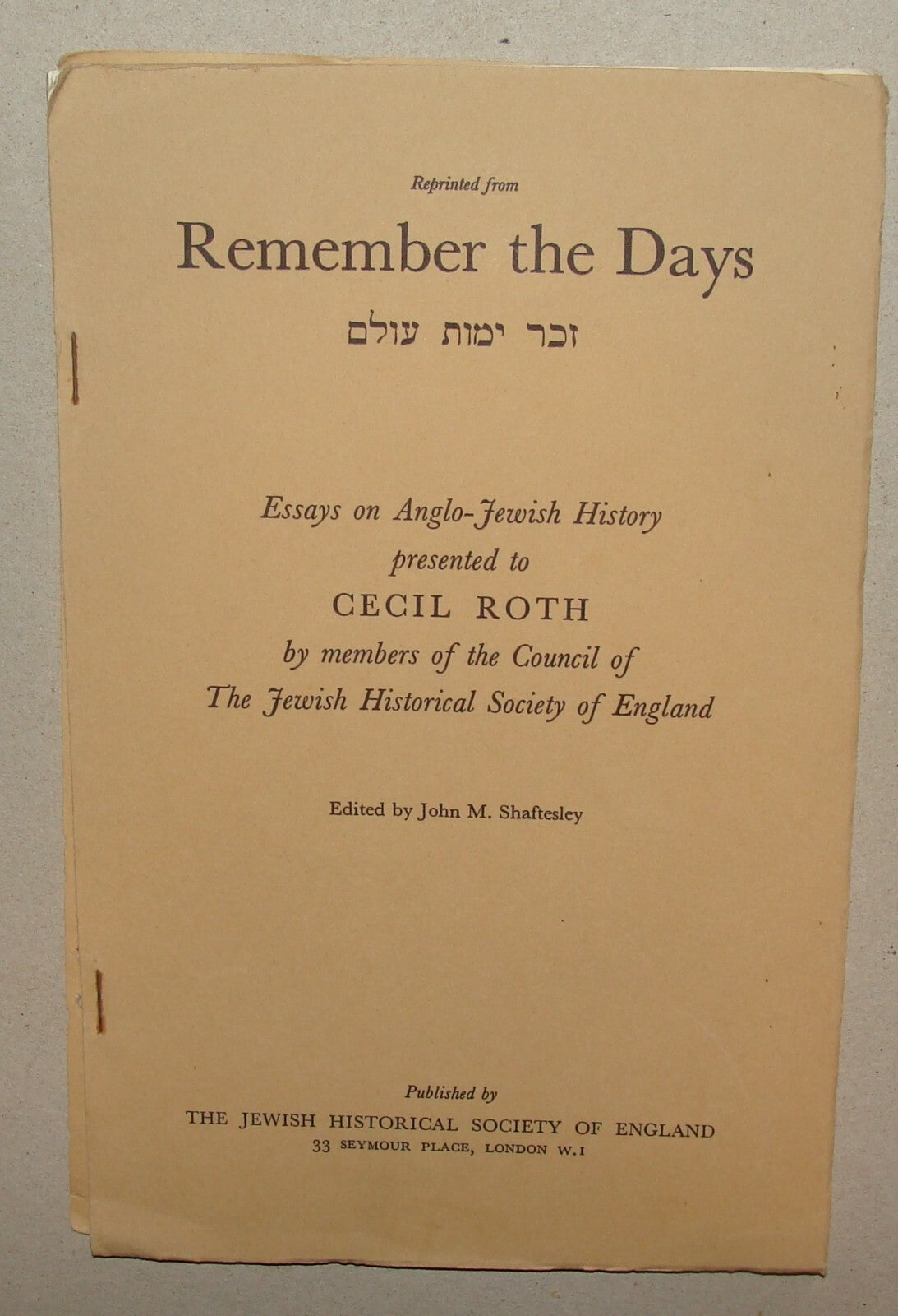 Jewish Judaica London British England Cecil Roth Essays History List
