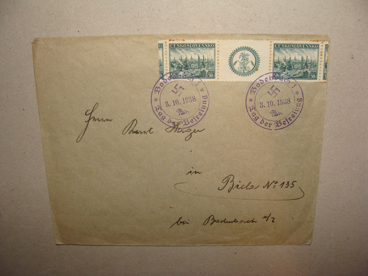 Germany 1938 German Third Reich Stamp Bodenbach Cover Czechoslovakia