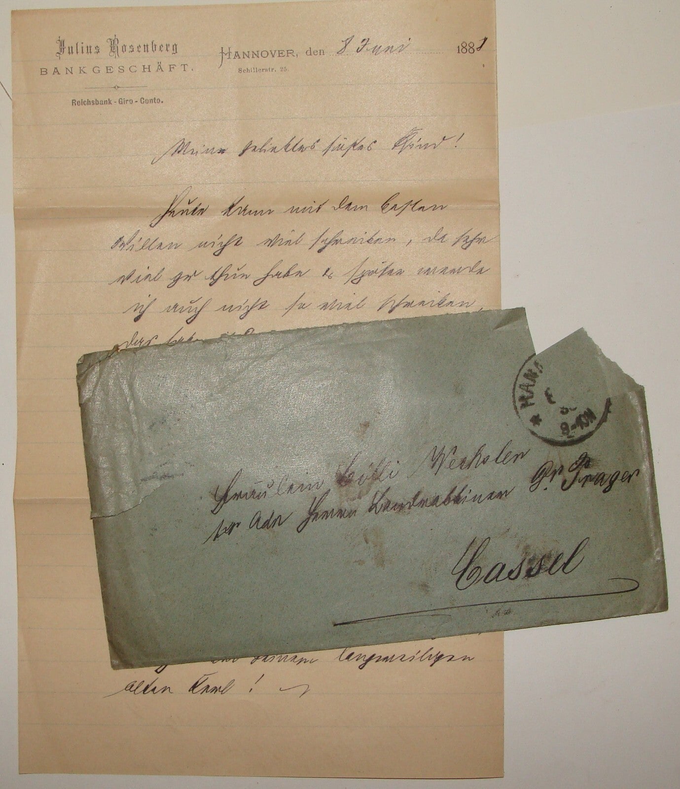 Germany Letter Jewish Antique 1881 German Hannover ROSENBERG Cover Cassel Stamp