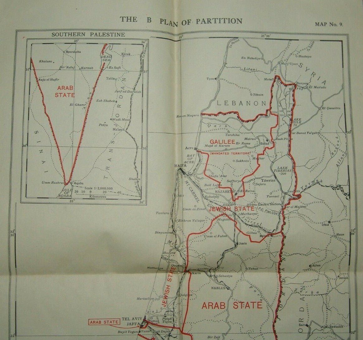 Jewish Arab State Judaica Palestine Eretz Israel B Plan Partition Map 1938