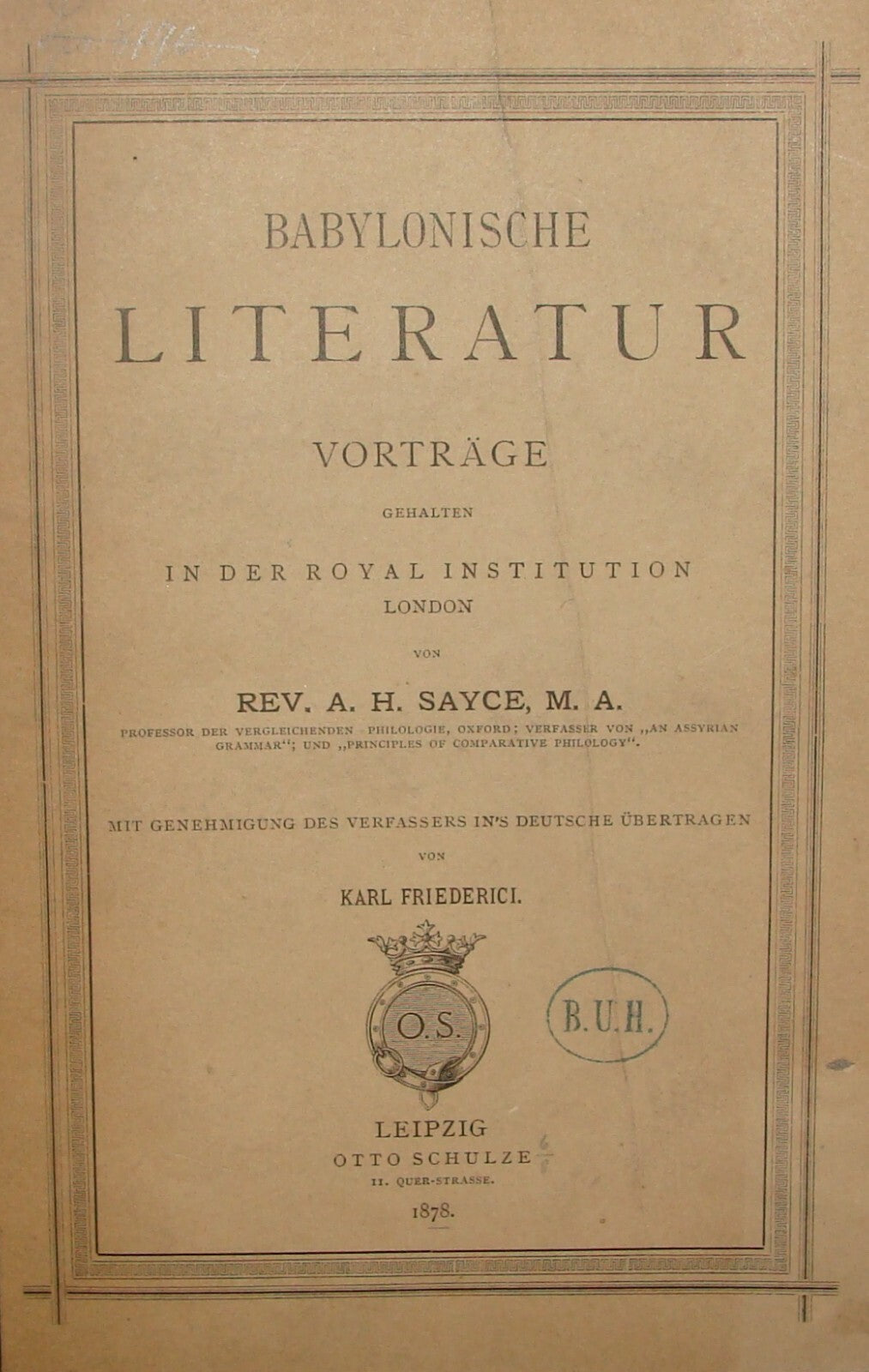 Germany Antique 1878 German Babylon Literature Book History Sayce