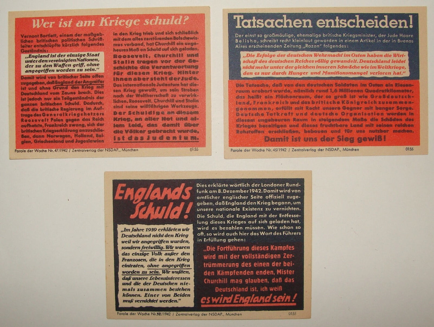 Germany Card Jewish German WW2 Anti Antisemitic Parole Der Woche x3 1942
