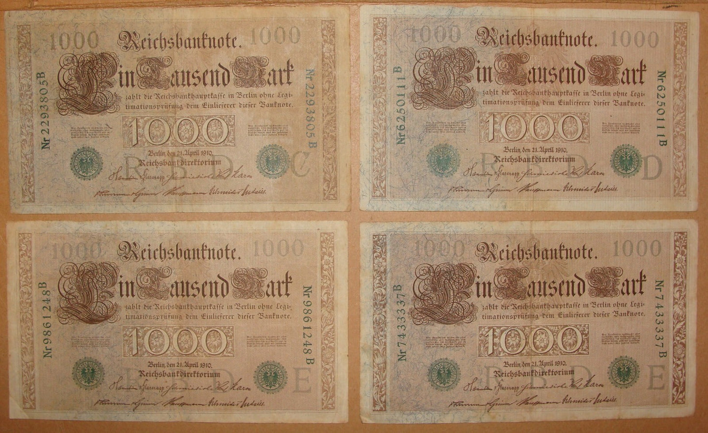 German German 1000 Mark Banknote 1910 x4