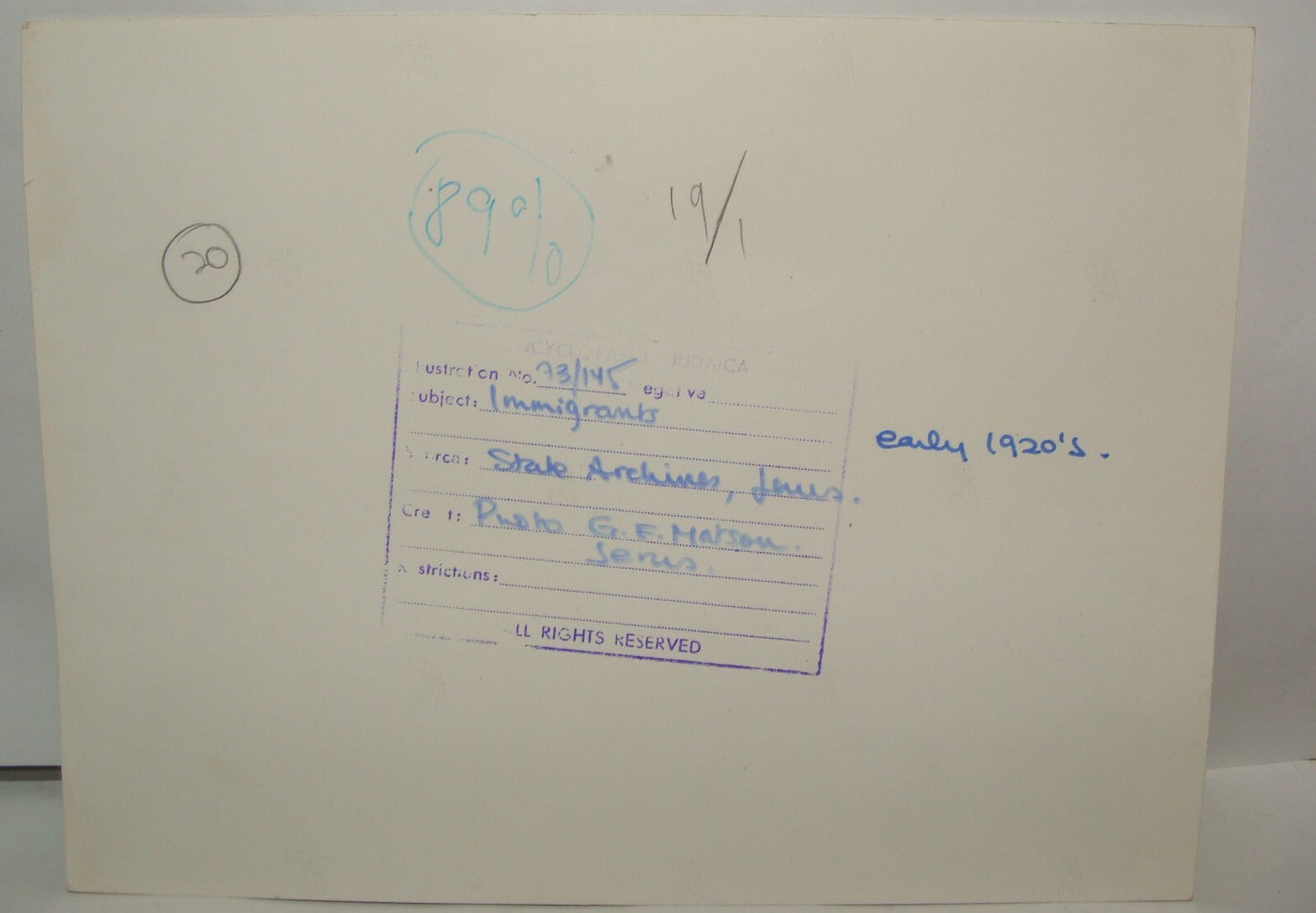 $ Photo Print Palestine 1920s Israel State Archives Jewish Immigrants MATSON