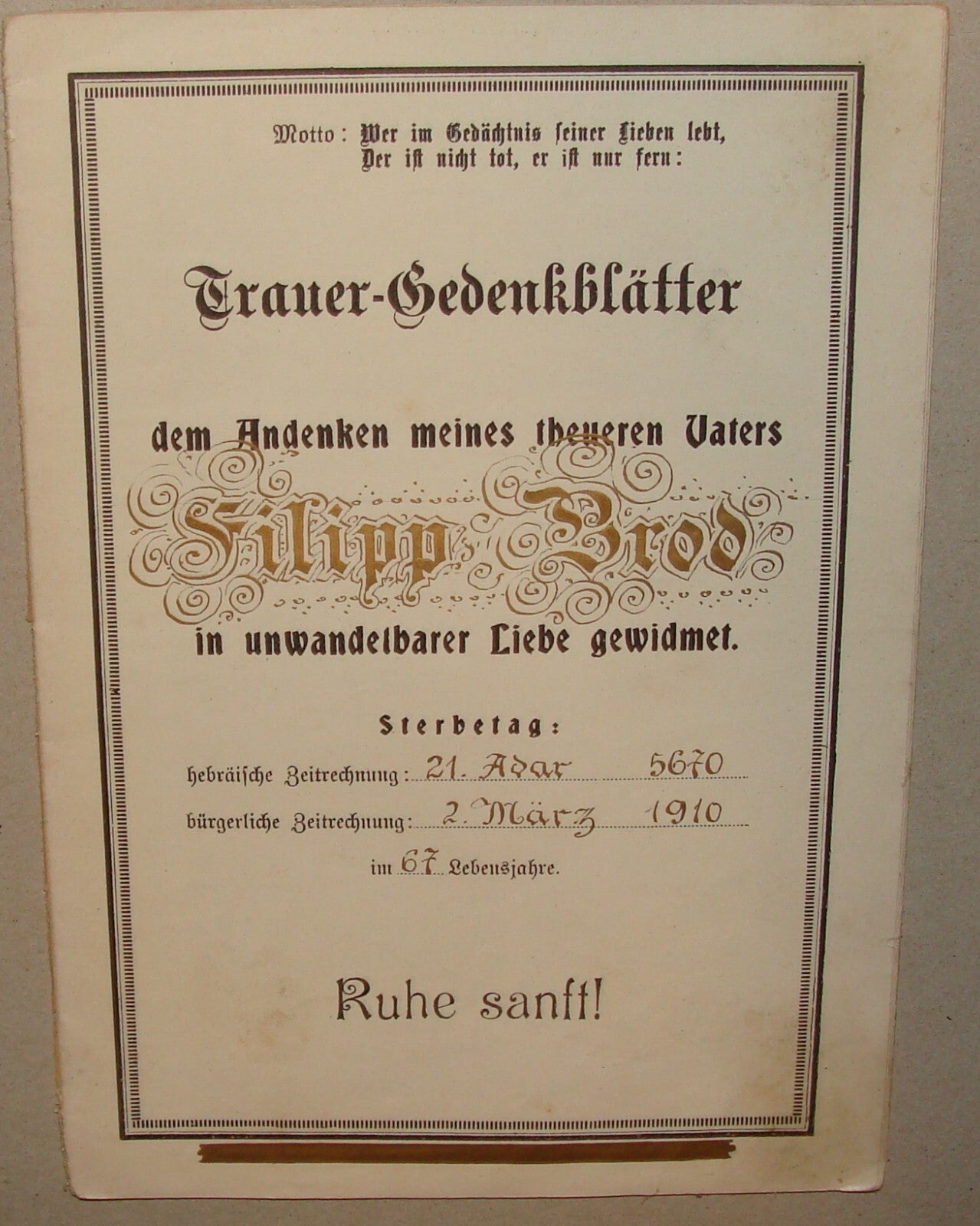 Germany Book Jewish Judaica 1910s German Austria BROD Yahrzeit Memorial Deceased