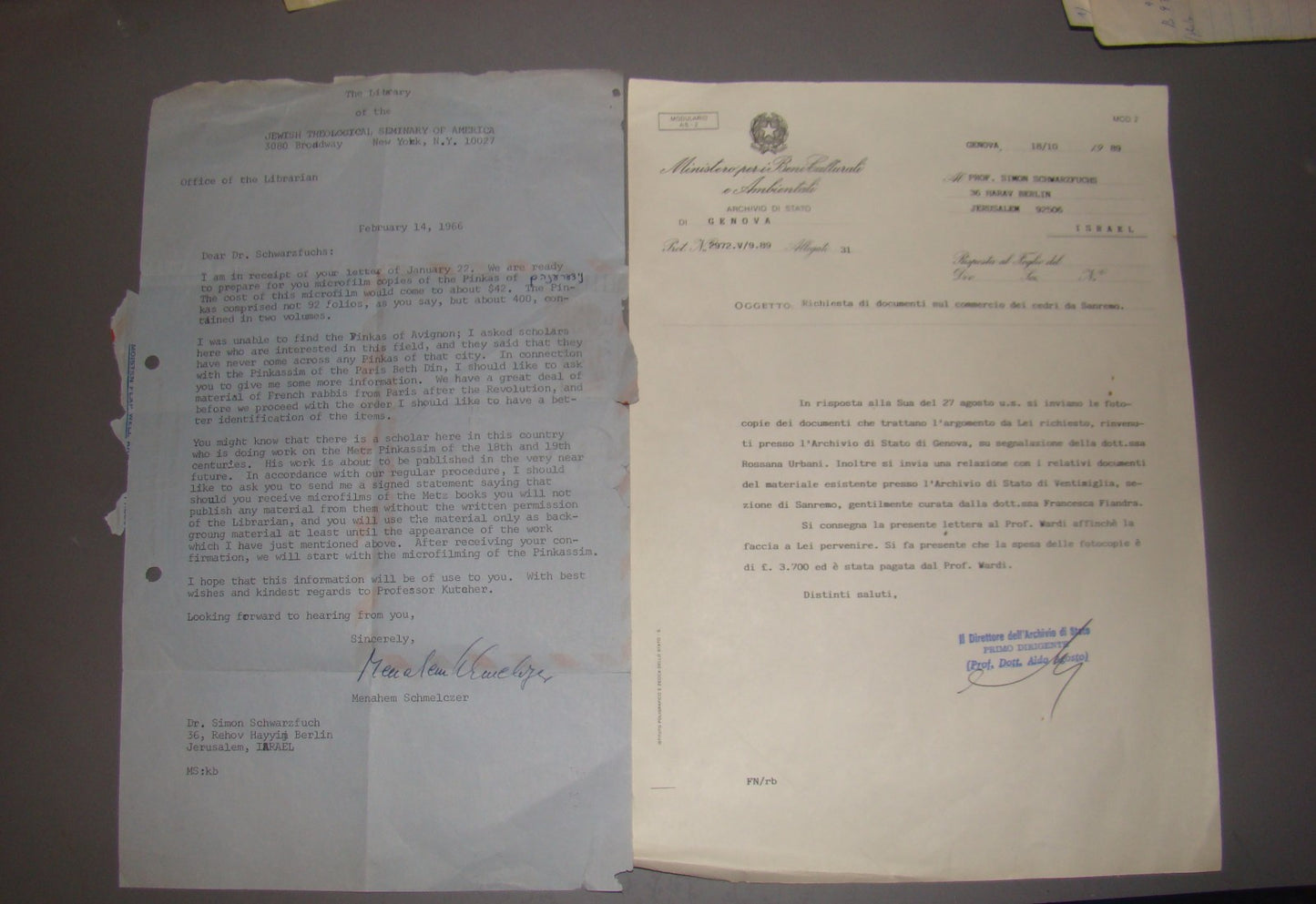 letter Jewish judaica rabbi prof. Simon Schwarzfuchs signed jerusalem LOT