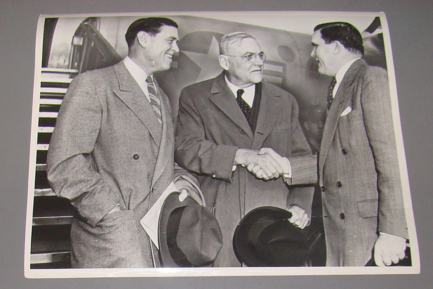 Press photo John Foster Dulles Earl Johnson James Webb korea war us government