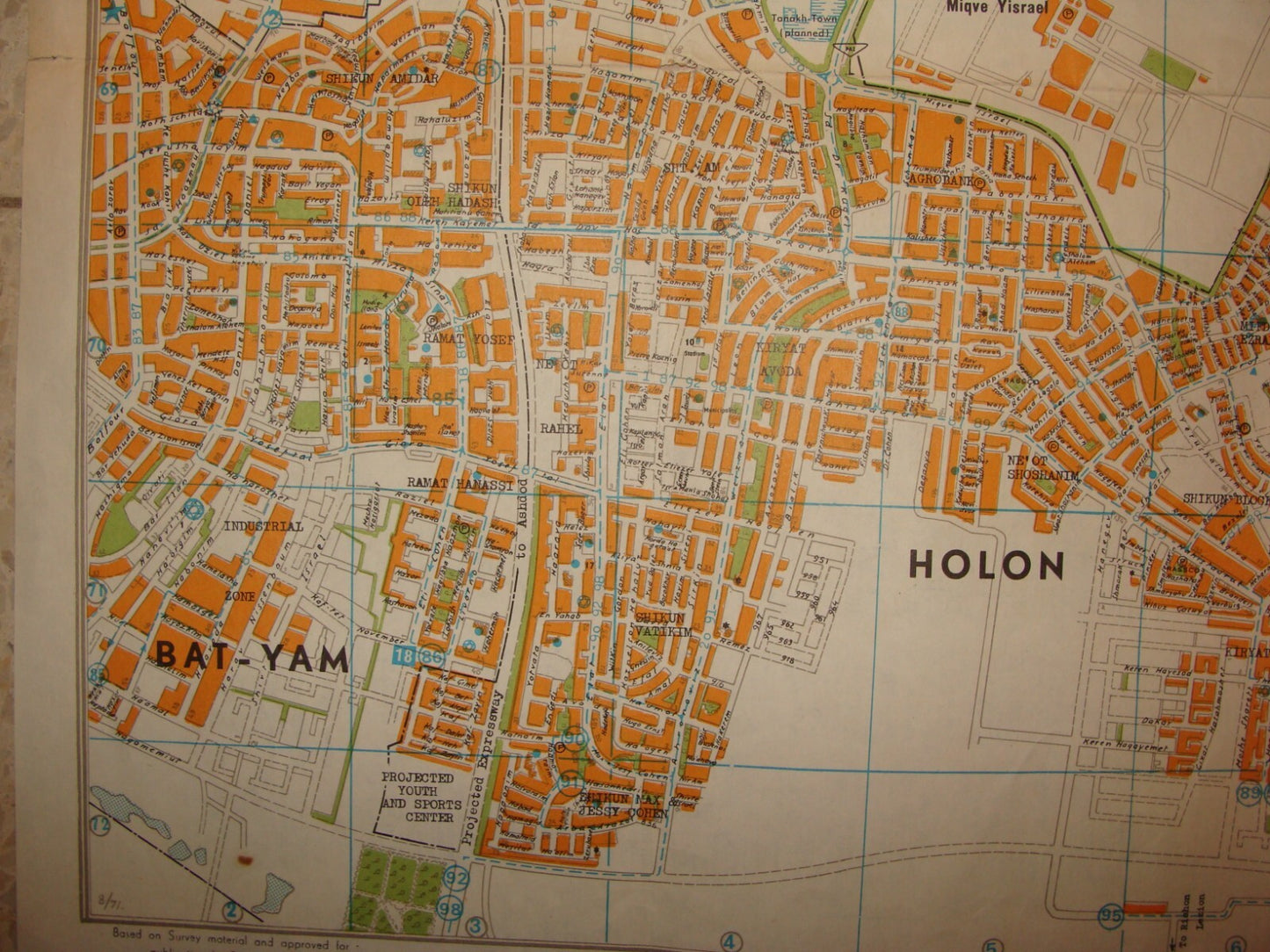Jewish Judaica Israel TEL AVIV JAFFA RAMAT GAN HOLON BNEI BRAK GUSH DAN Map 1972