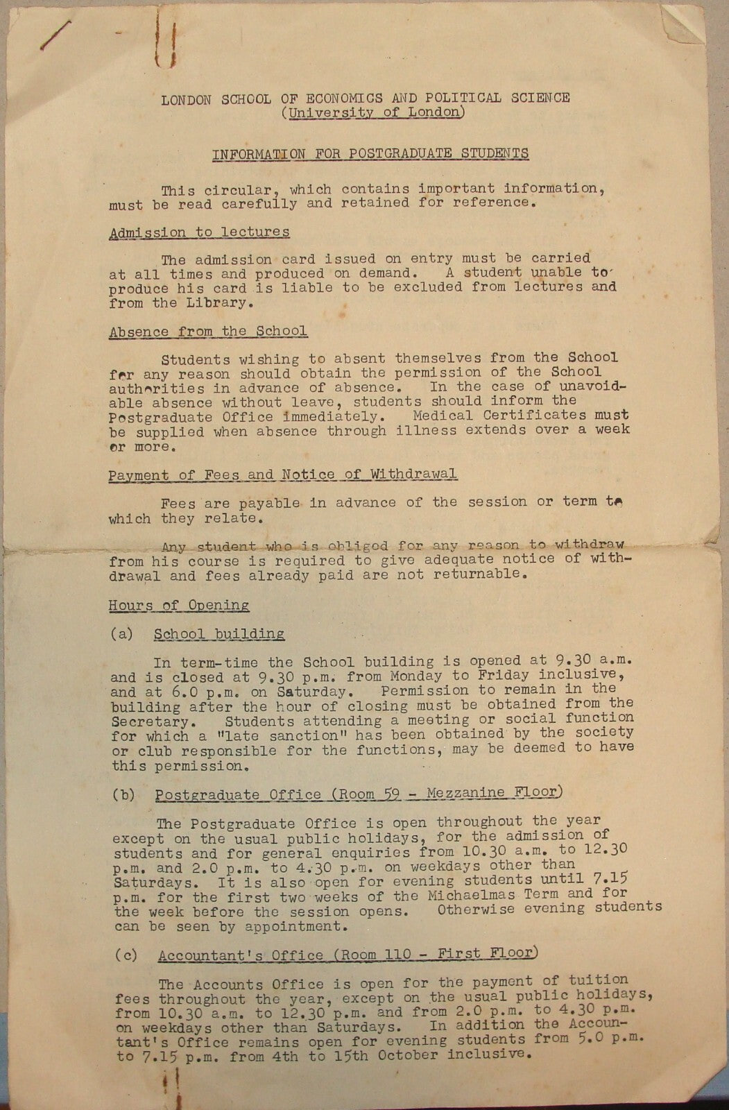 London School of Economics and Political Science Information Paper Students