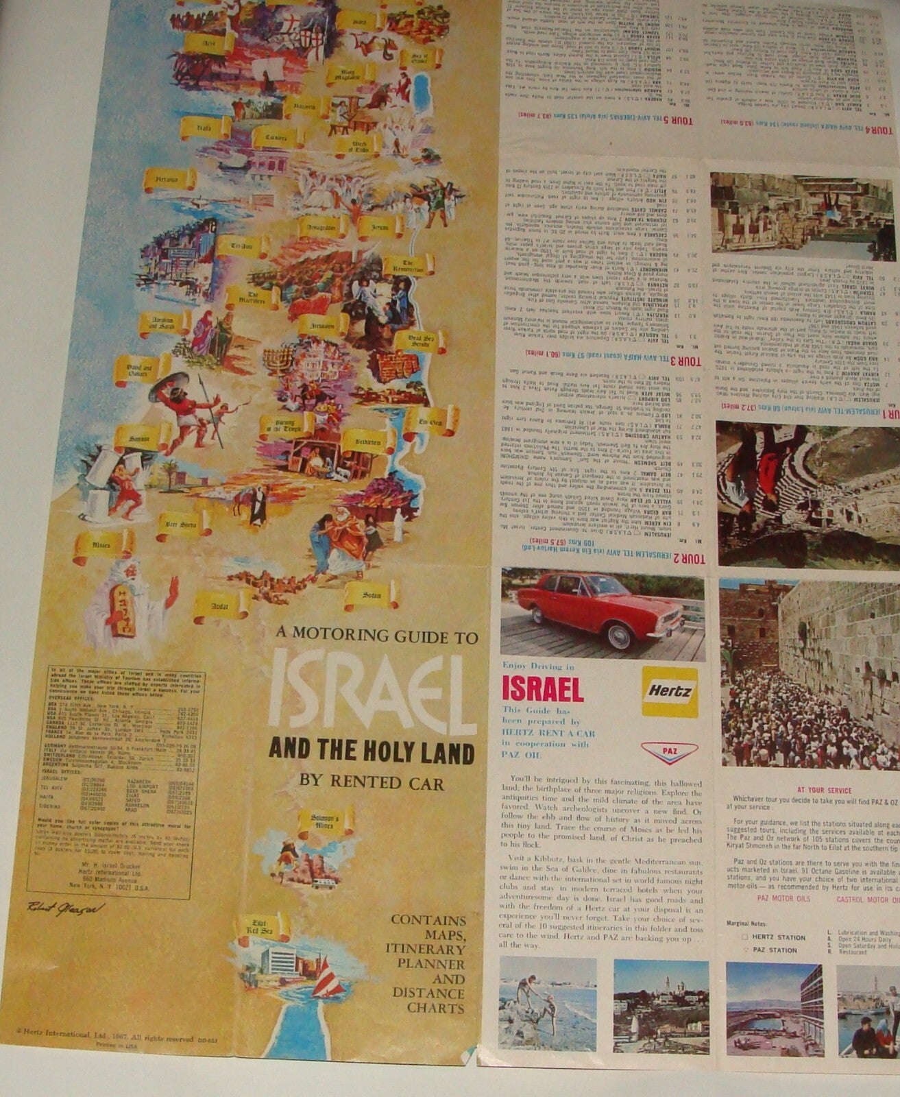 1967 ISRAEL Israeli Map Motor Route Guide POST SIX DAY WAR Hertz Made in USA