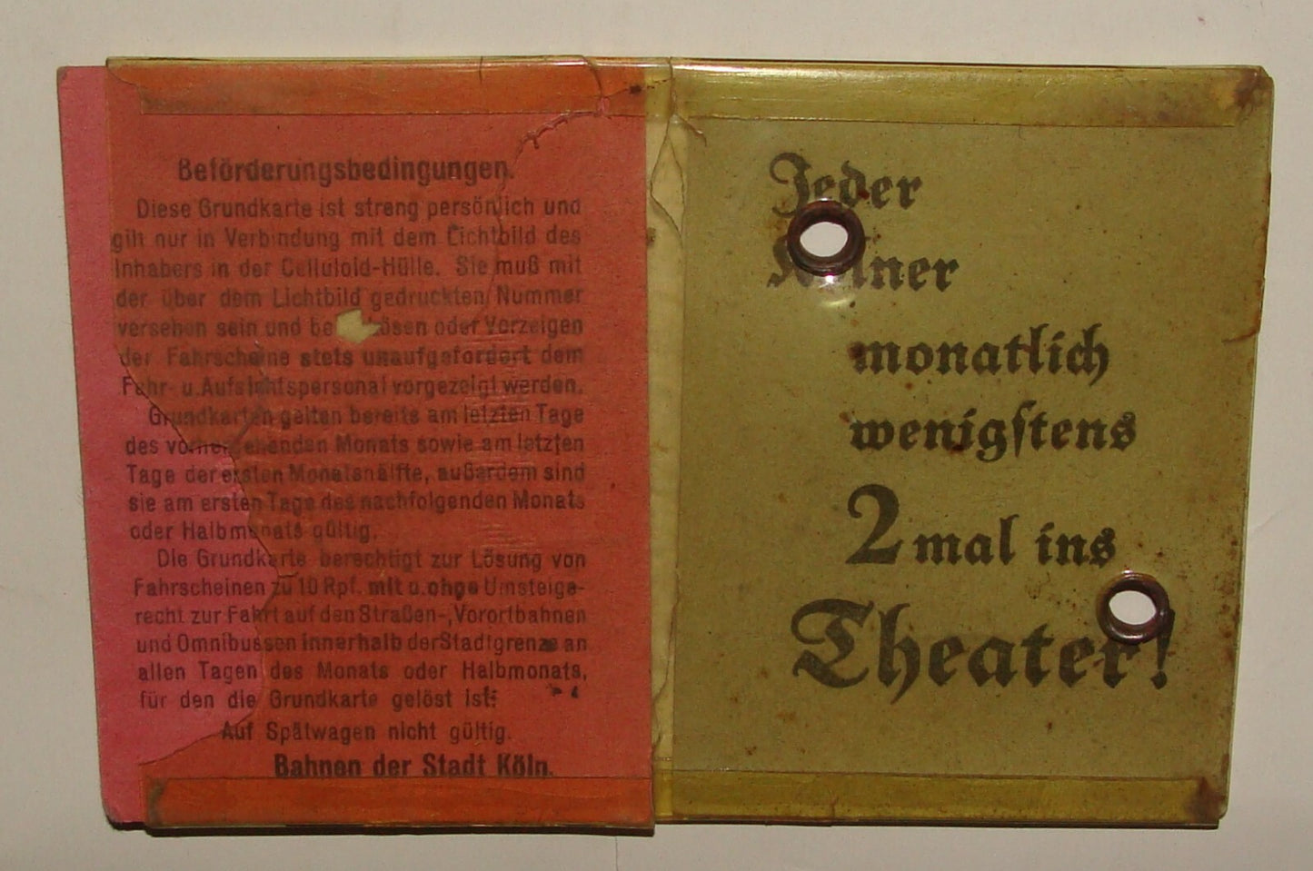 Germany Ticket Jewish Judaica 1940s German Koln Card Transport ? Certificate