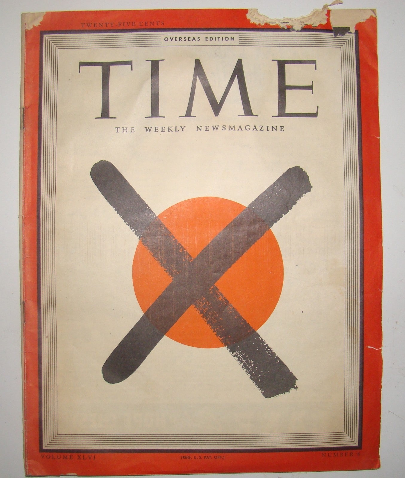 Time Magazine August 20, 1945 Japan flag X end World War II Overseas Edition