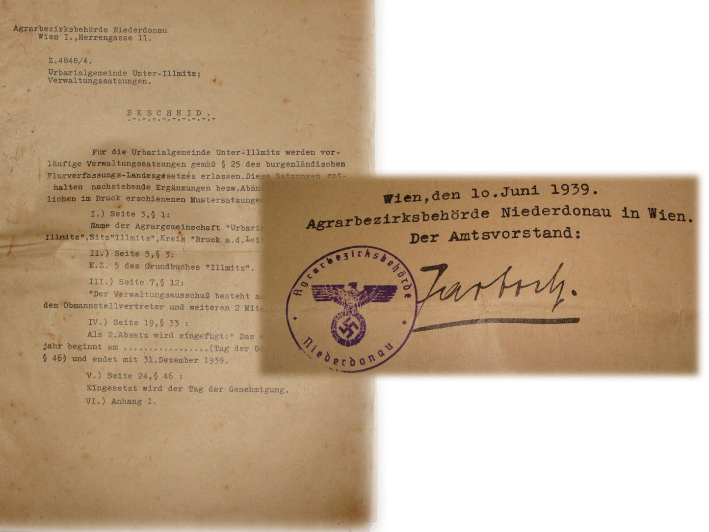 Germany 1939 German Document Agriculture Switzerland Vienna Third Reich Stamp