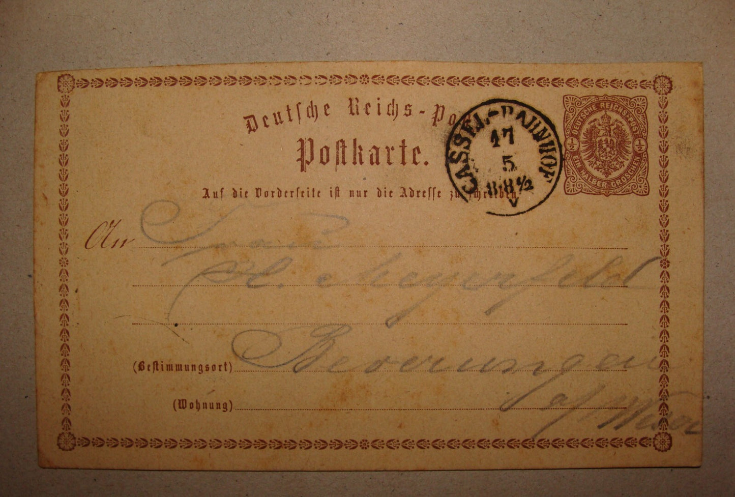 Germany 1888 German Cassel Banhhof Kassel Stamp Postcard Letter