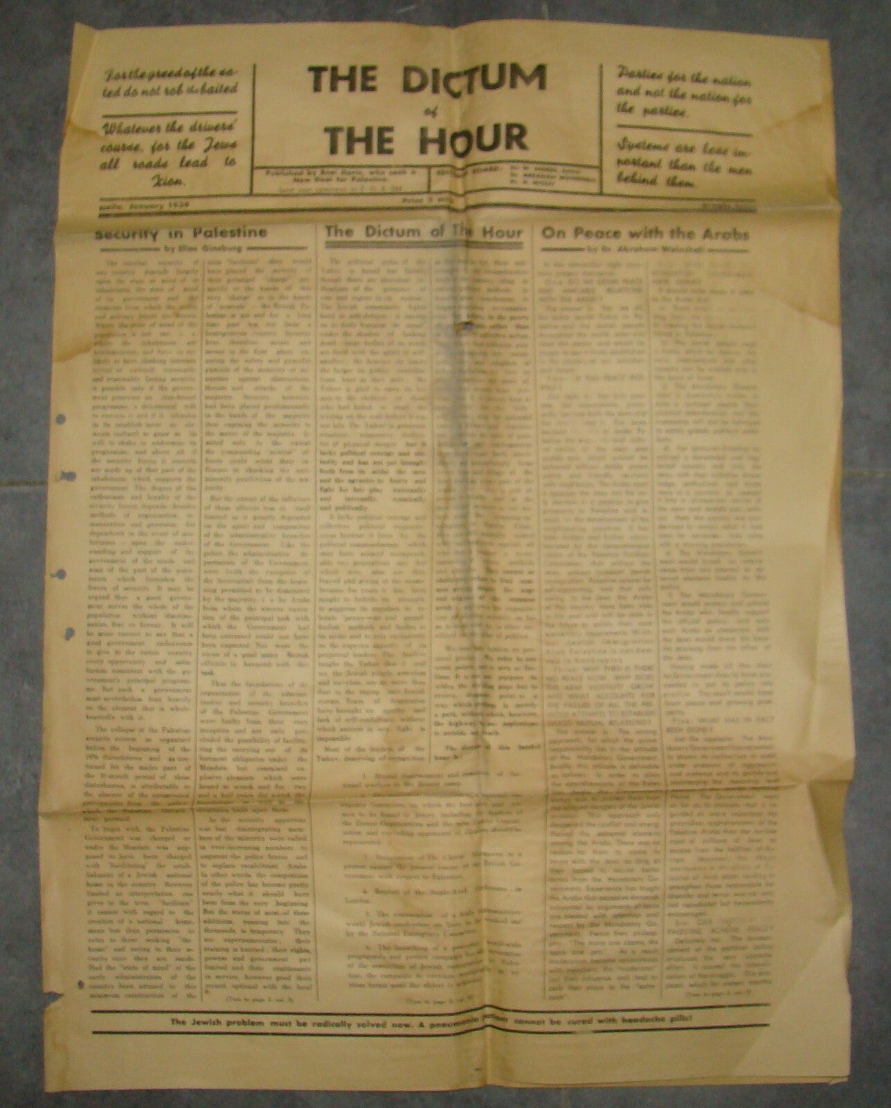 Newspaper Palestine RARE Judaica 1939 Israel Revisionist Hebrew on Jewish State