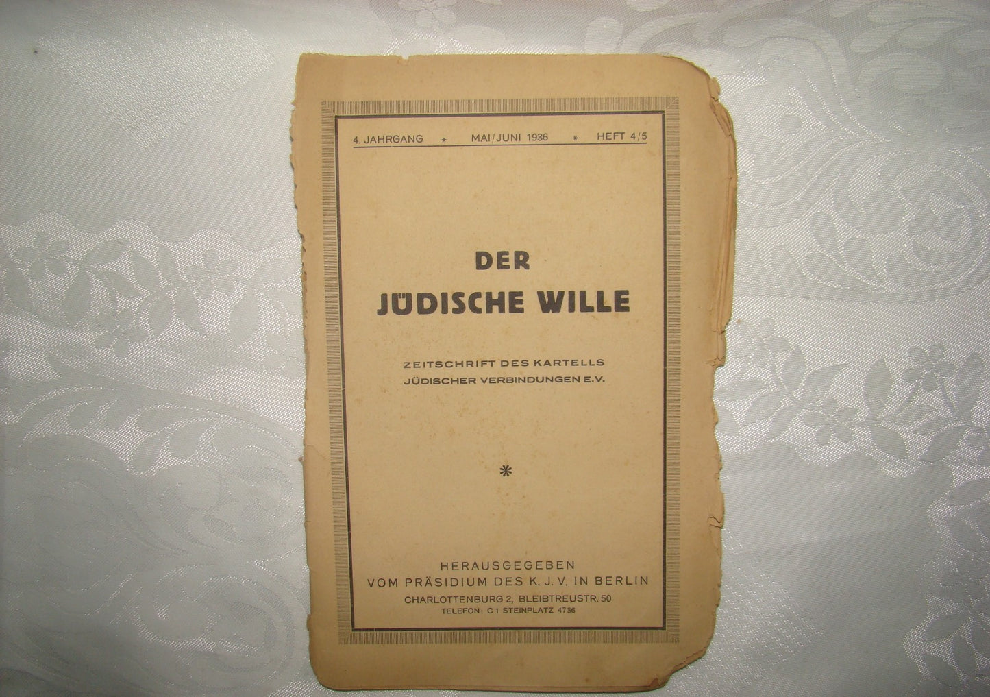 Journal Jewish Judaica WW2 1936 Student Association Judische Wille Zionist KJV