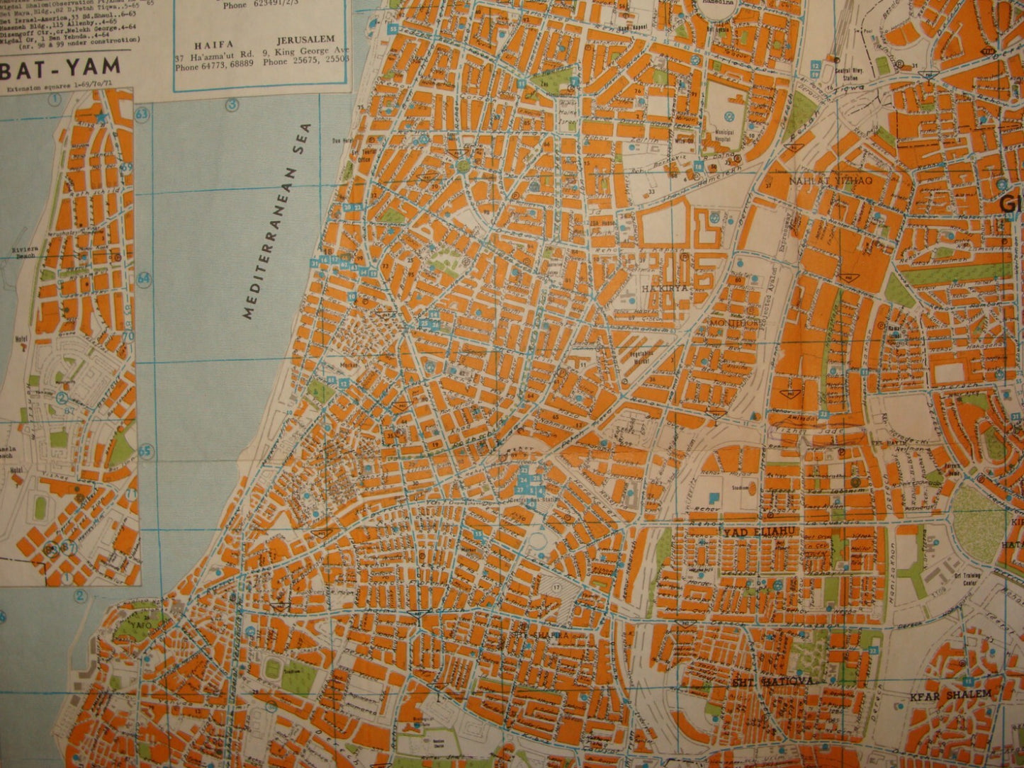 Jewish Judaica Israel TEL AVIV JAFFA RAMAT GAN HOLON BNEI BRAK GUSH DAN Map 1972