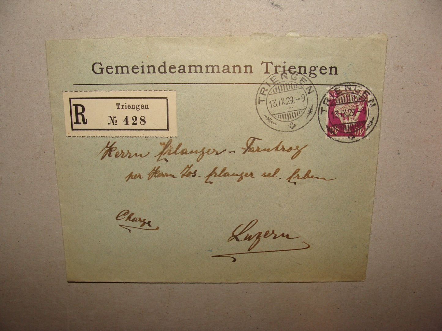 1929 Gemeindeammann Triengen Switzerland Luzern Cover Stamp