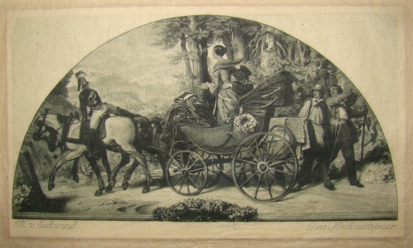 Antique M. V. Moritz von Schwind Etching Engraving Das Hochzeitspaar Austrian