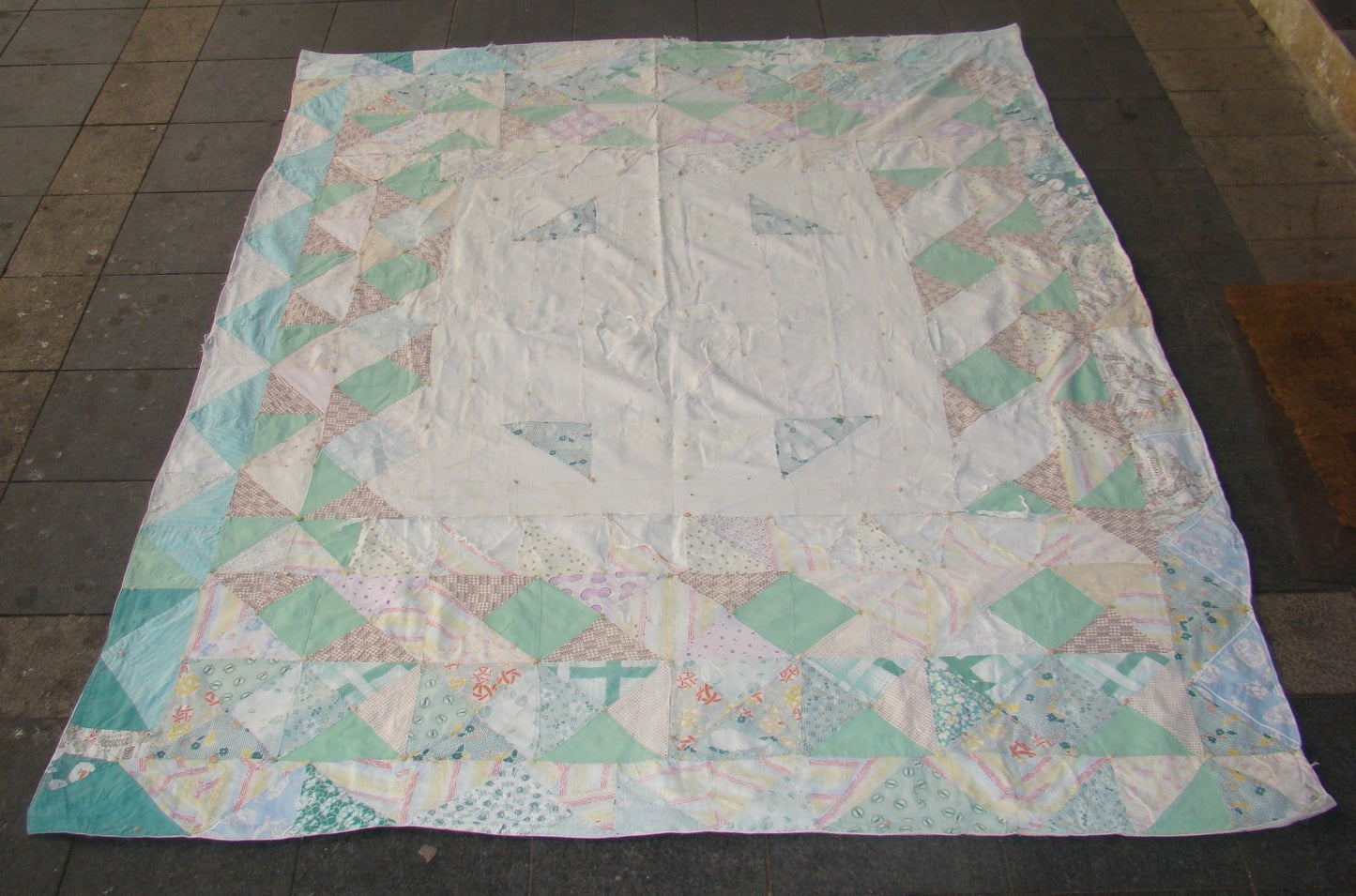 Antique Vintage Irish Chain American ? Feedsack Quilt Very Big Pattern