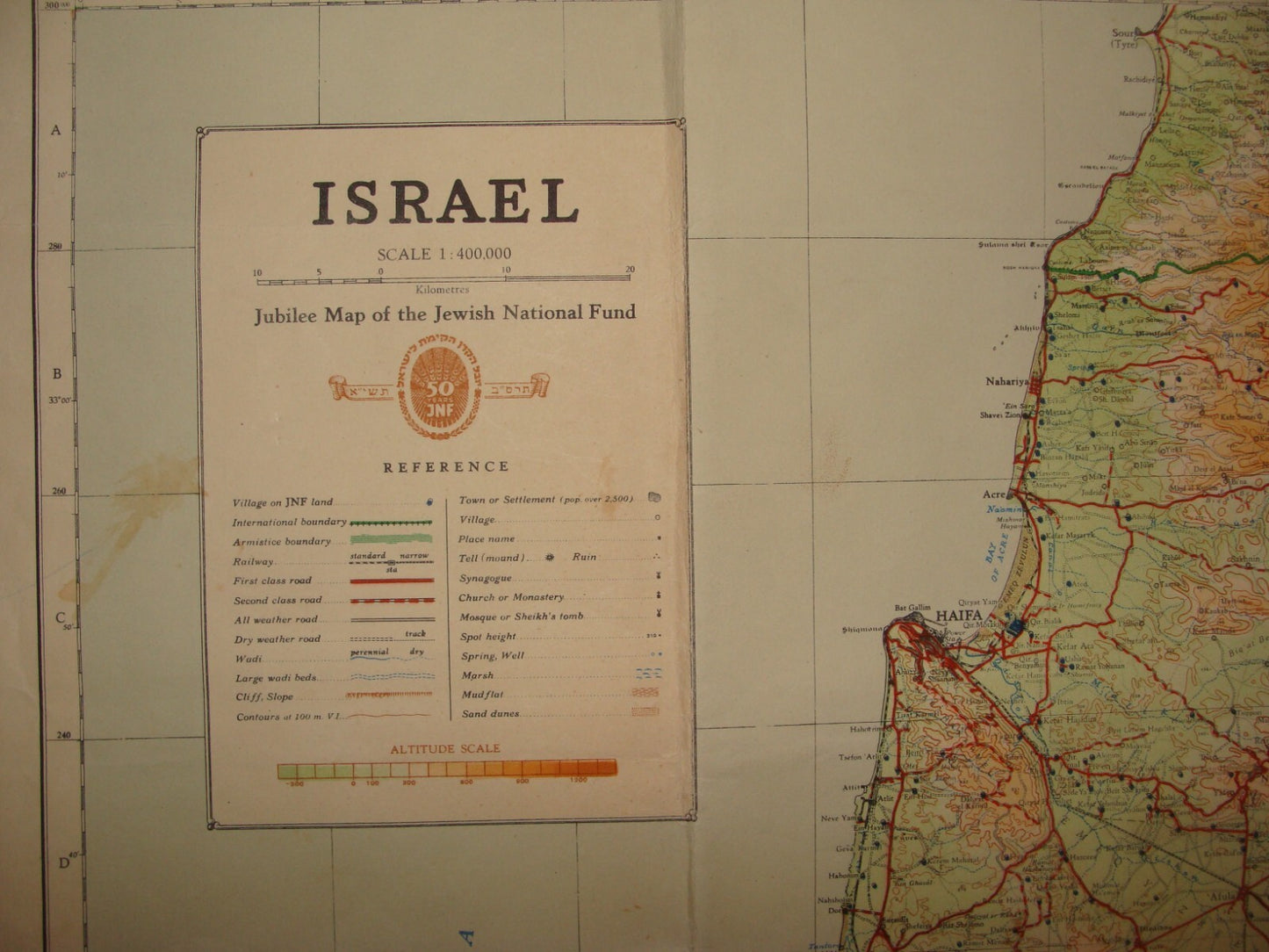 1950 ISRAEL Map Jewish National Fund Jubilee Zionist JNF KKL Land LARGE SIZE