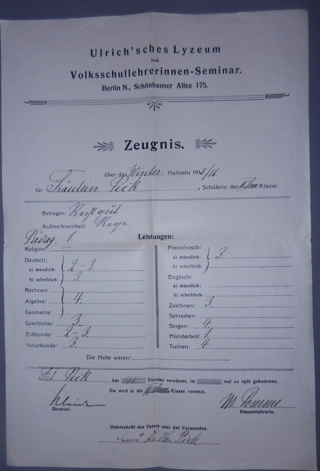 Germany judaica old antique jewish school certificate berlin 1915 ww1