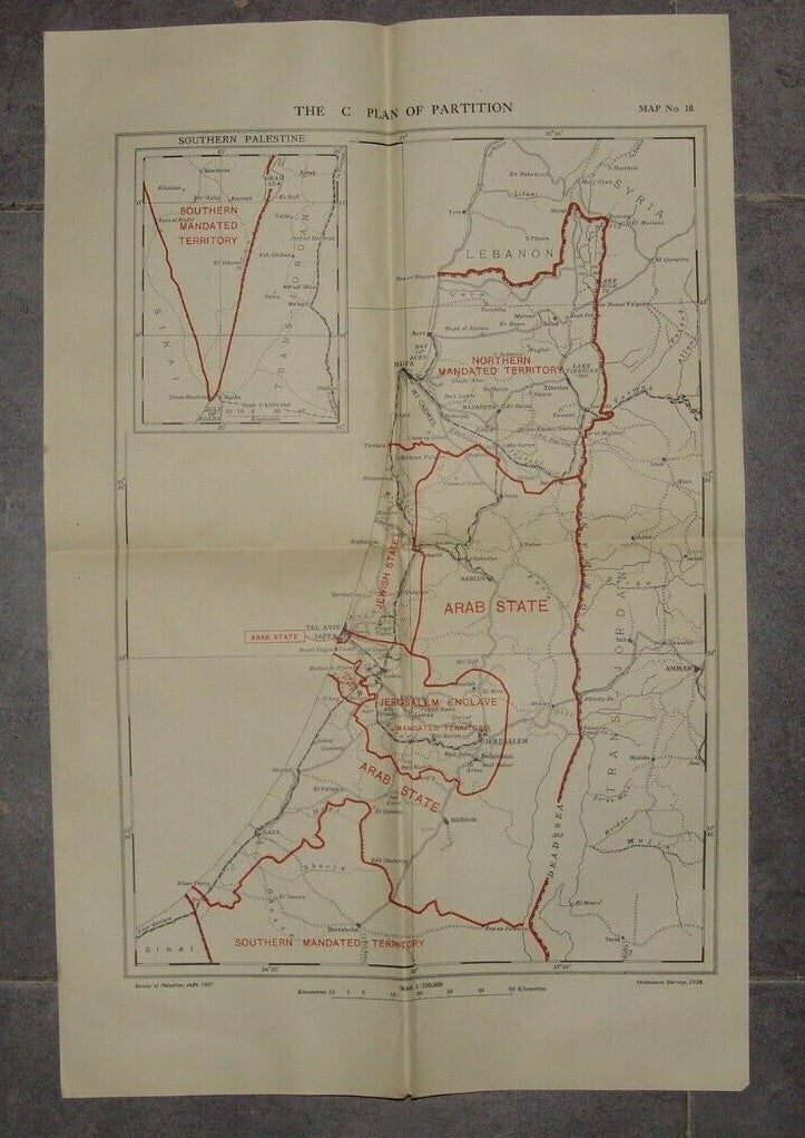 Jewish Arab State Judaica Palestine Eretz Israel C Plan Partition Map 1938
