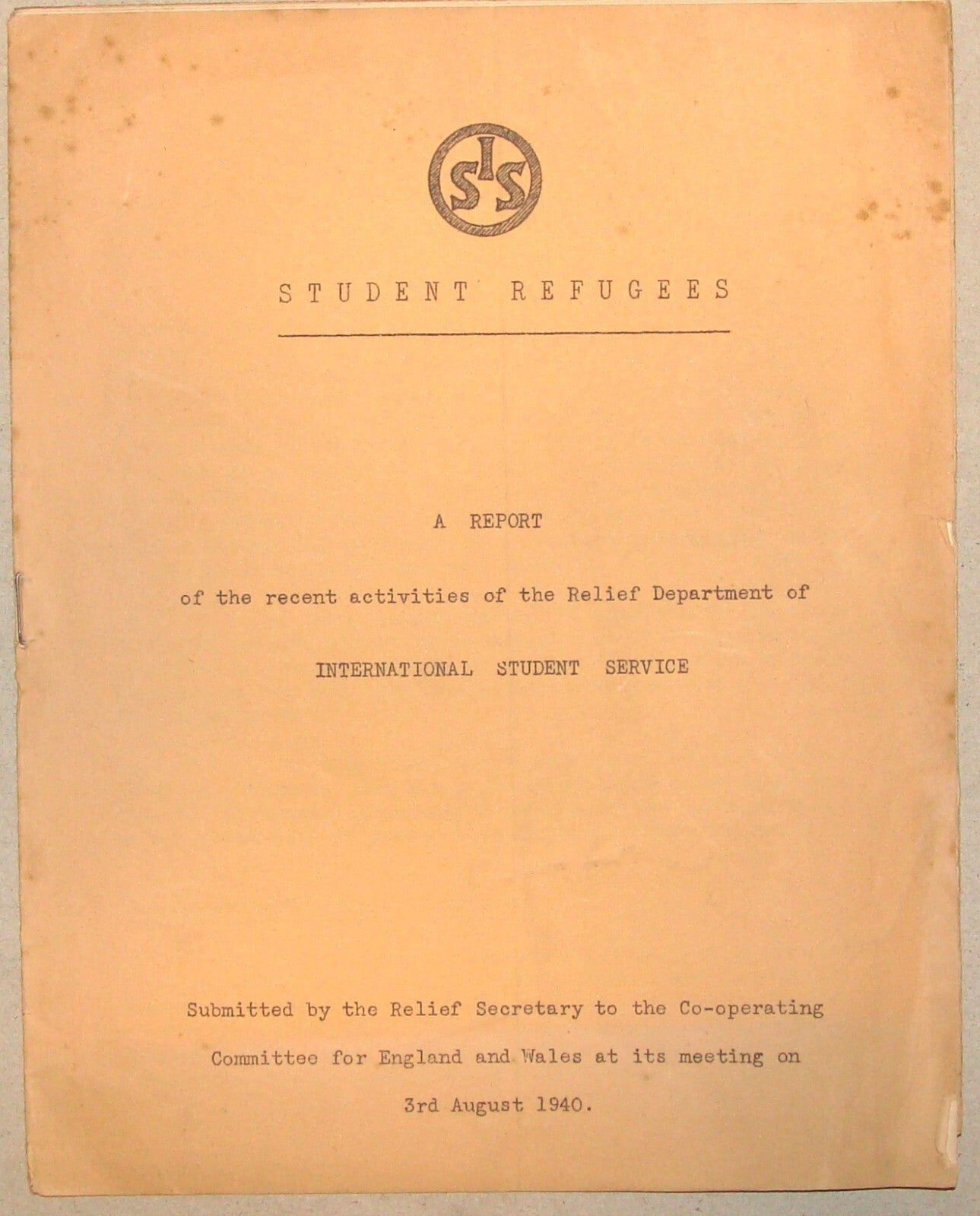 International Student Service Refugees World War II England Wales Report 1940