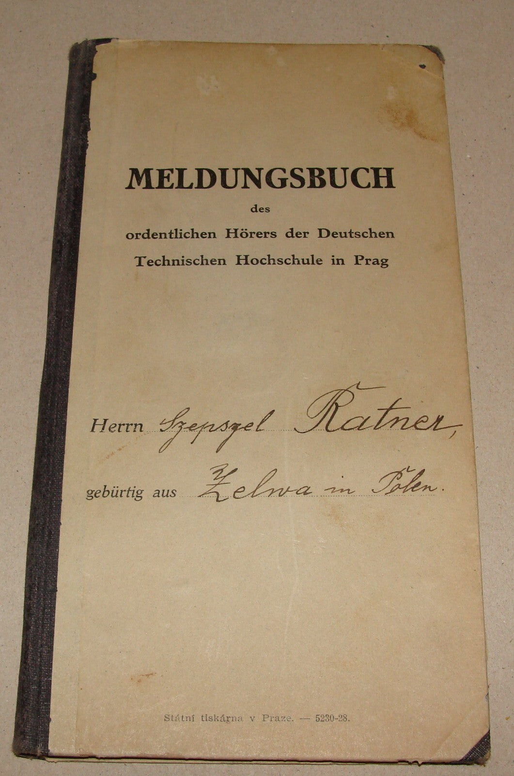 Germany 1930 German Czech Prague Technical School Certificate Jewish Student