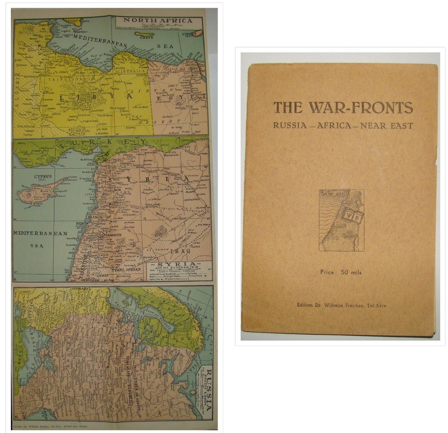 Map Palestine WW2 The War Fronts Russia Africa Near East By Wilhelm Freyhan