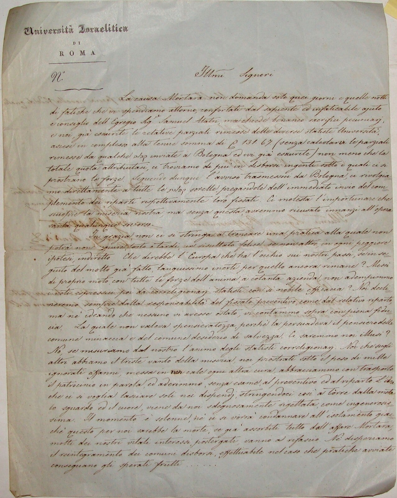 Letter Jewish RARE Judaica 1858 Italy Rome University Manuscript Signed