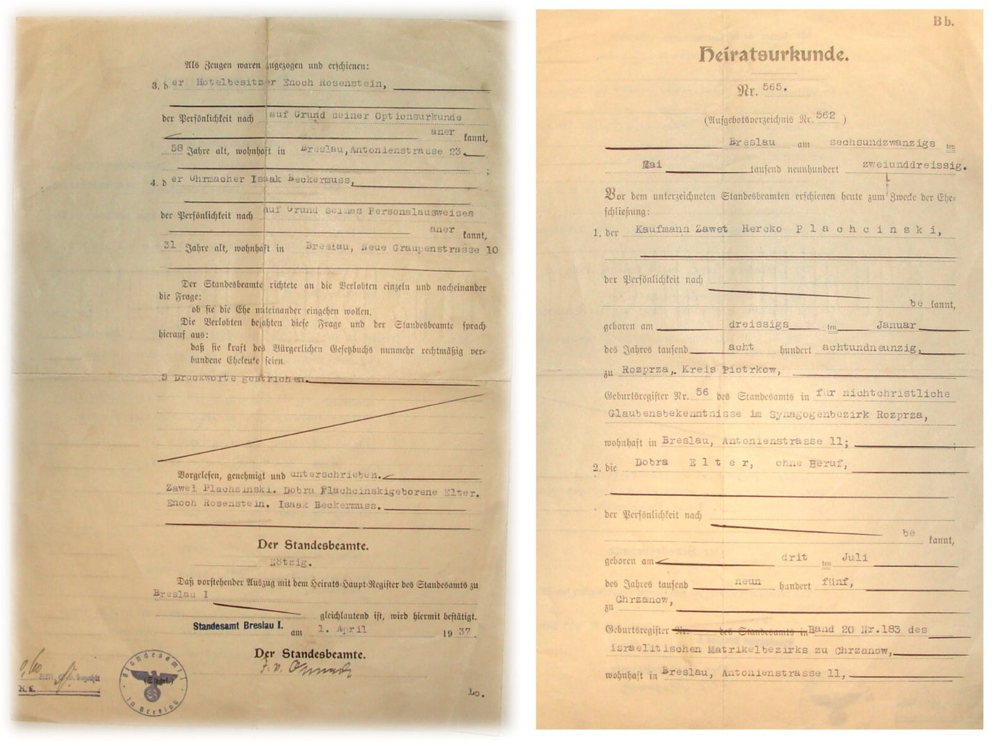 Letter Jewish 1937 German 3rd Reich Poland Rozprza Synagogue Marriage Wroclaw