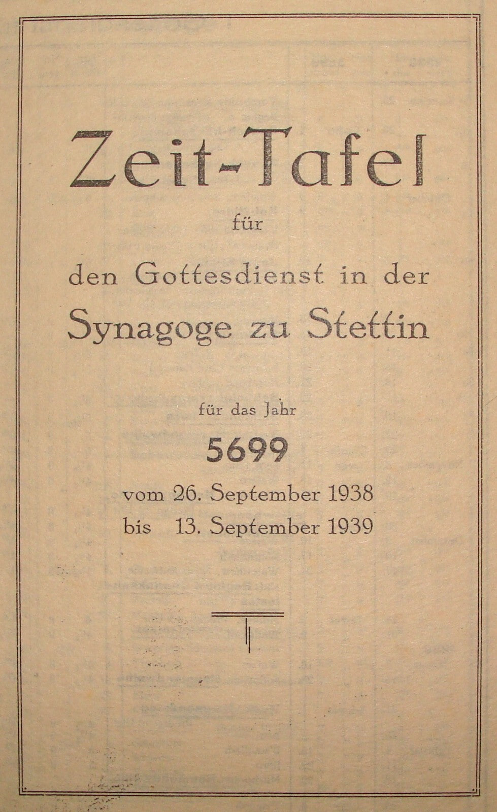 RARE Jewish Judaica 1938 1939 Poland Szczecin Synagogue Prayer Timetable German