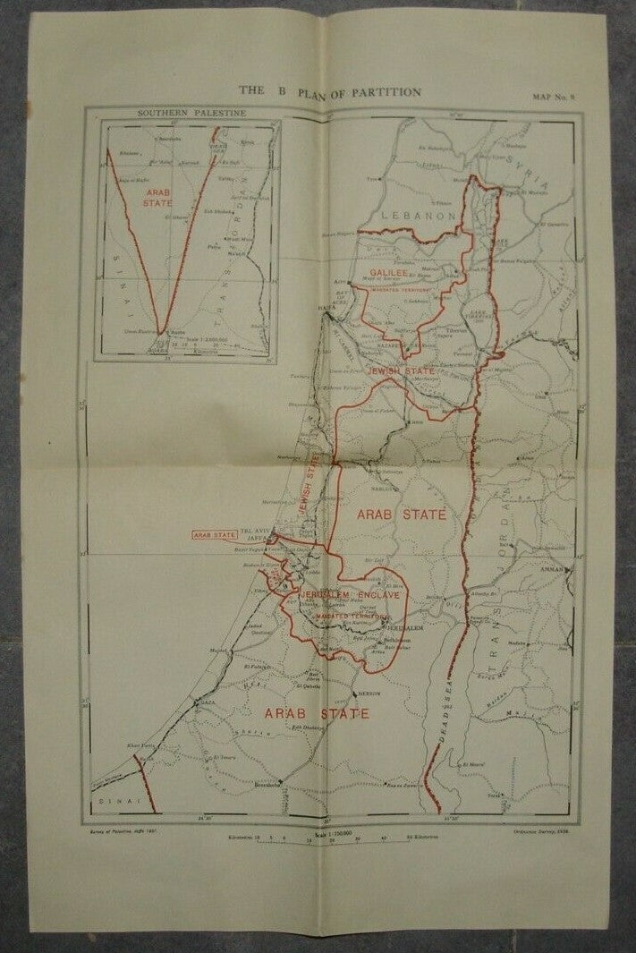 Jewish Arab State Judaica Palestine Eretz Israel B Plan Partition Map 1938
