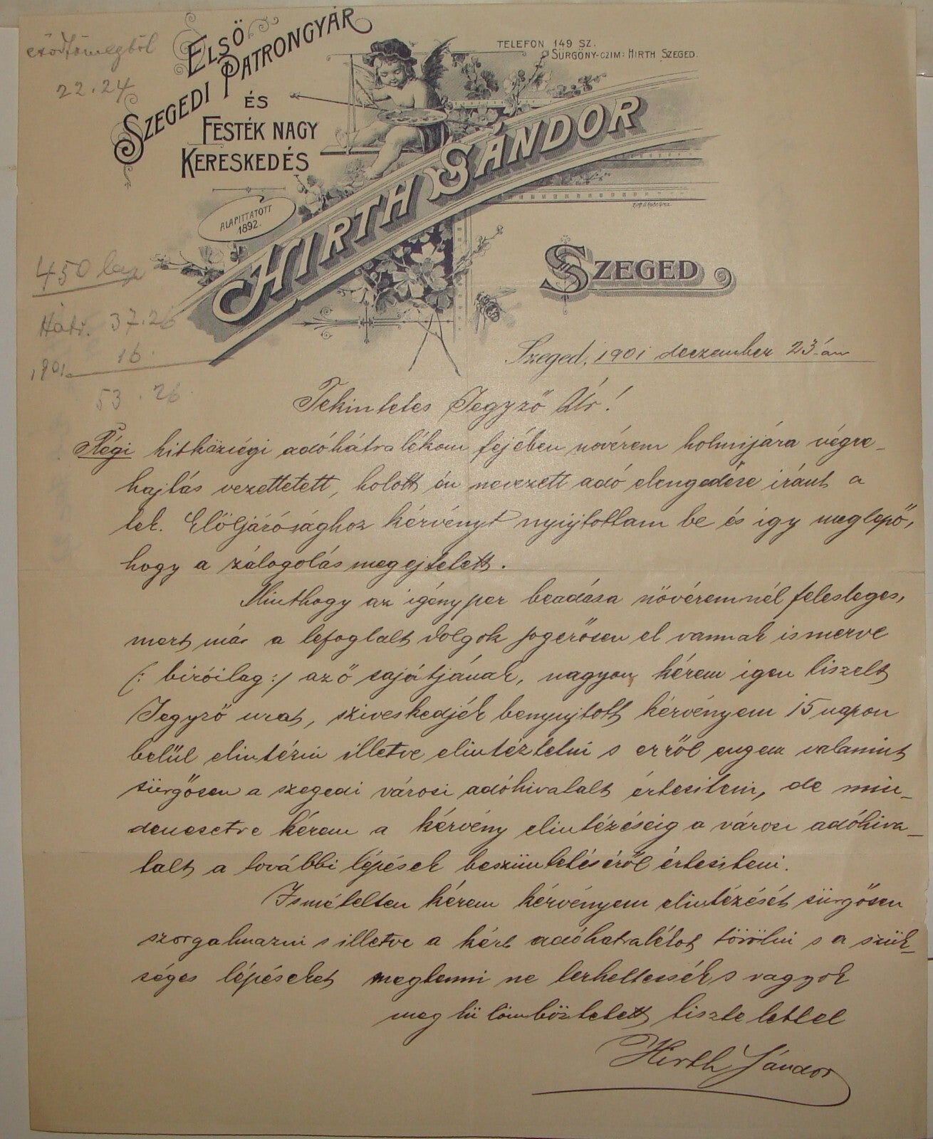 Letter Jewish Judaica Antique Hungary Szeged SANDOR HIRTH Company Factory 1901