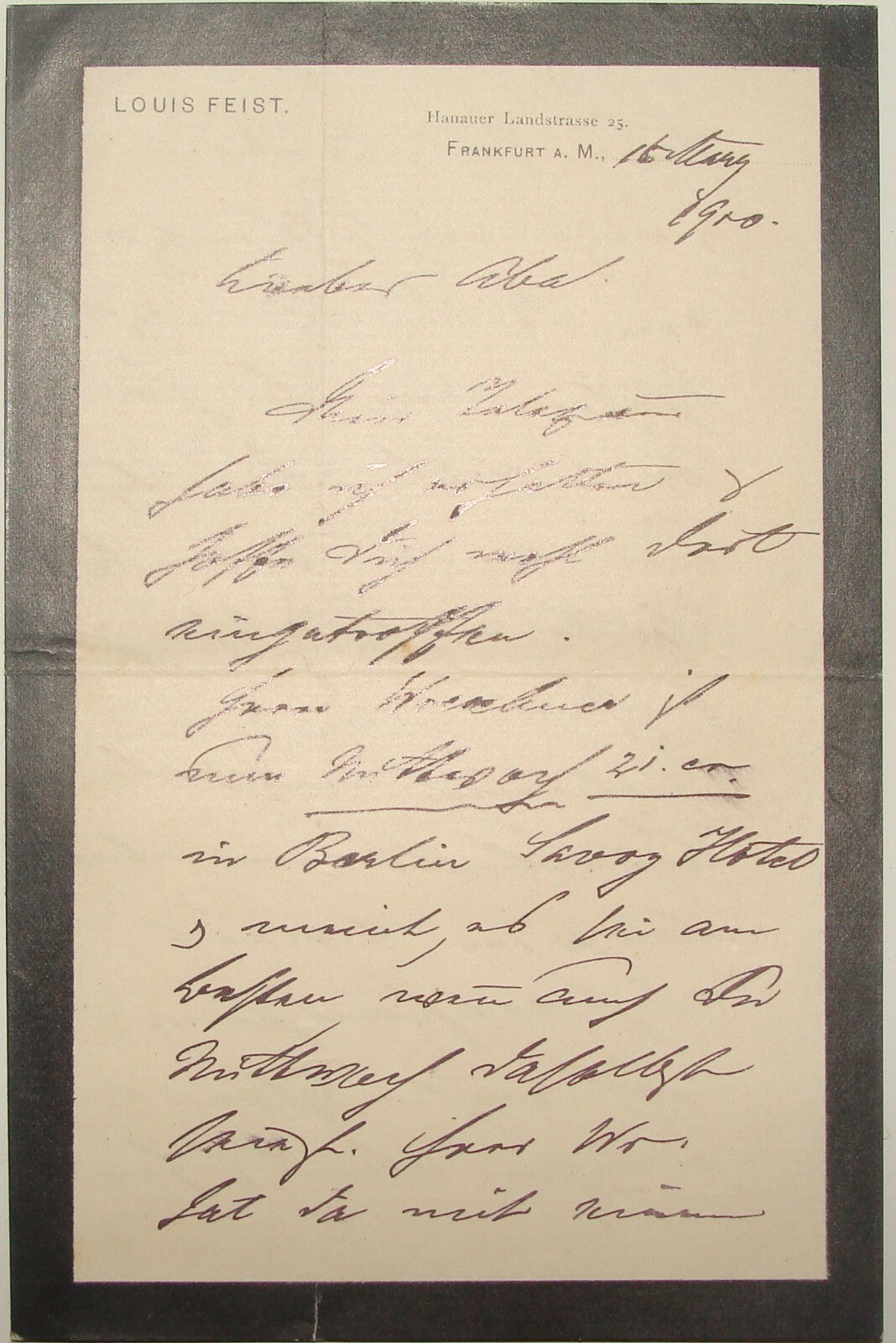 Germany Letter Jewish Judaica Antique 1910 German Frankfurt LOUIS FEIST