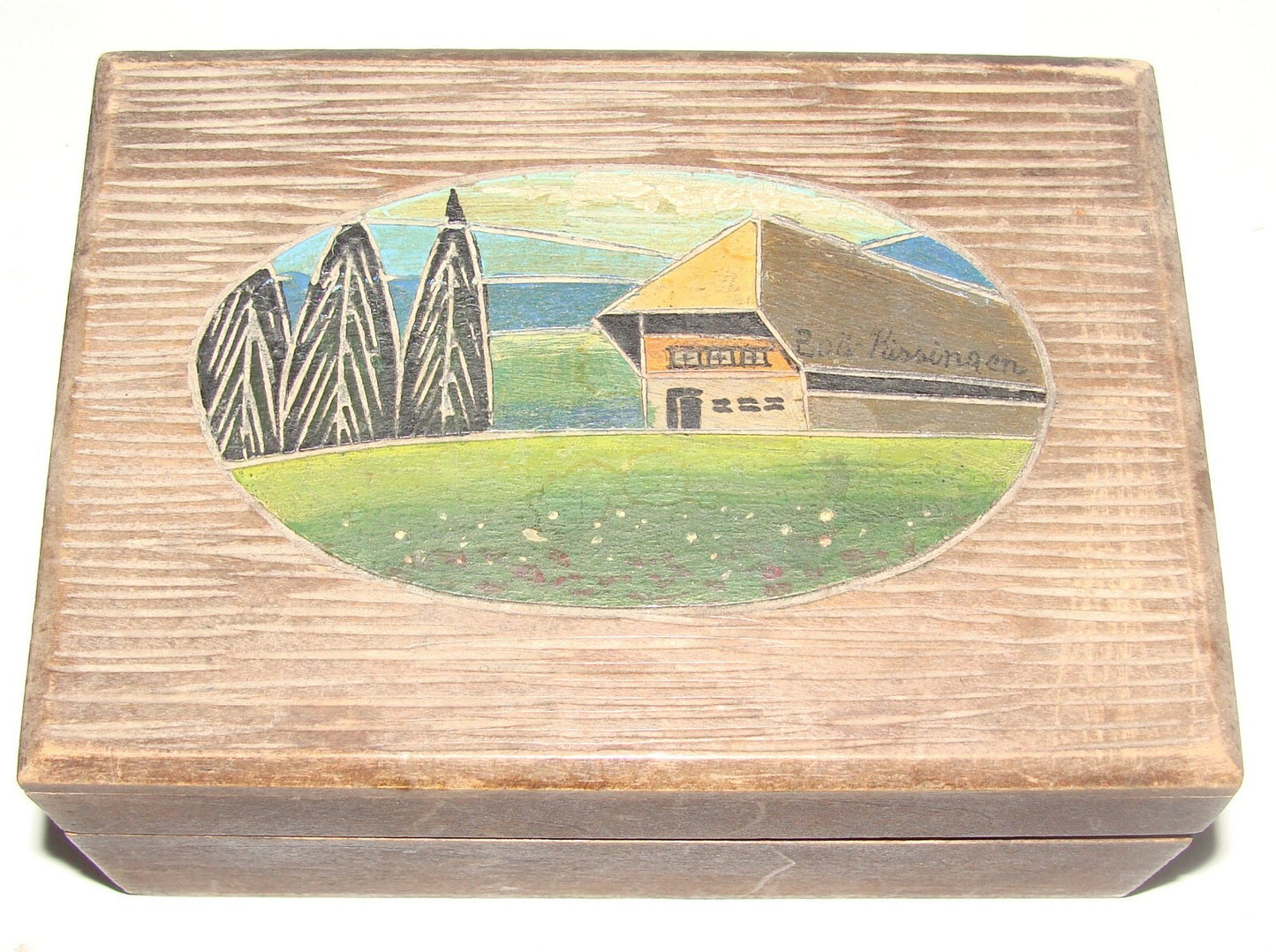Antique Vintage German Germany Bad Kissingen Pussingen ? Wood Box Art Painted