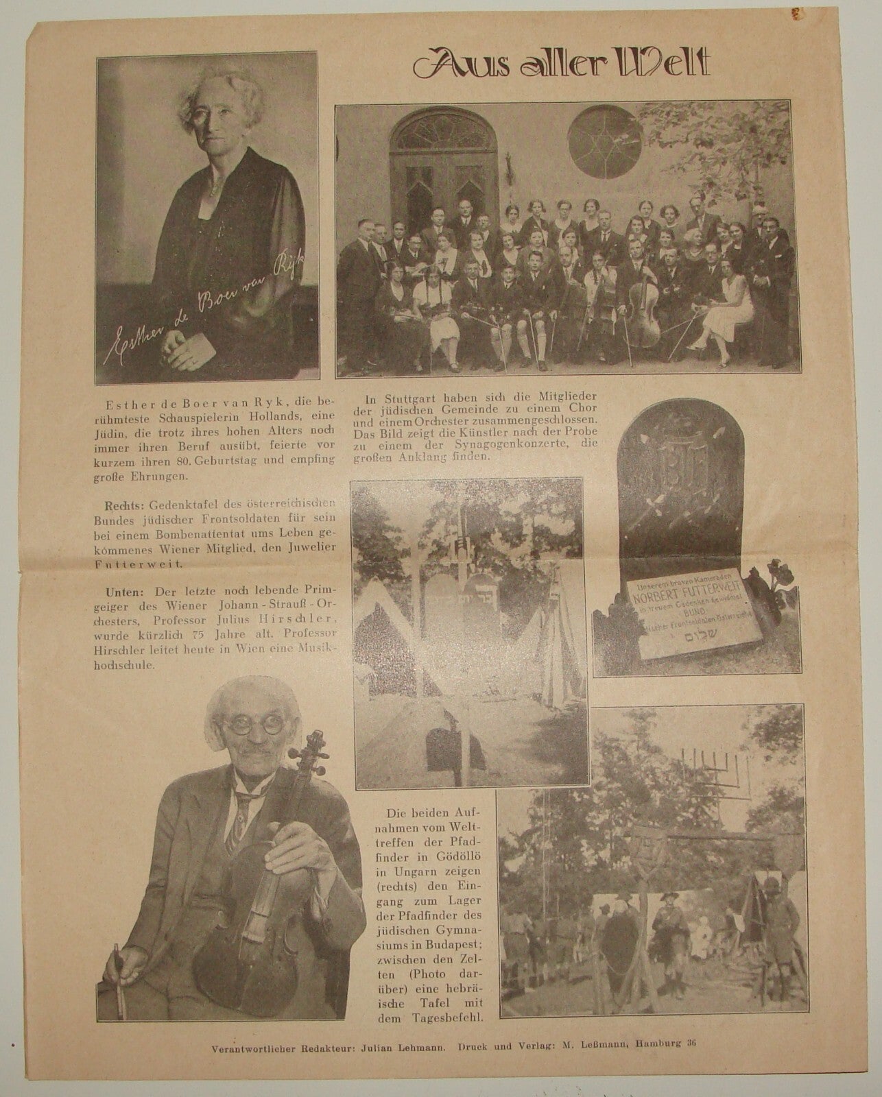Germany Jewish Judaica 1930s German Weekly Zionist Israelitischen Familienblatt
