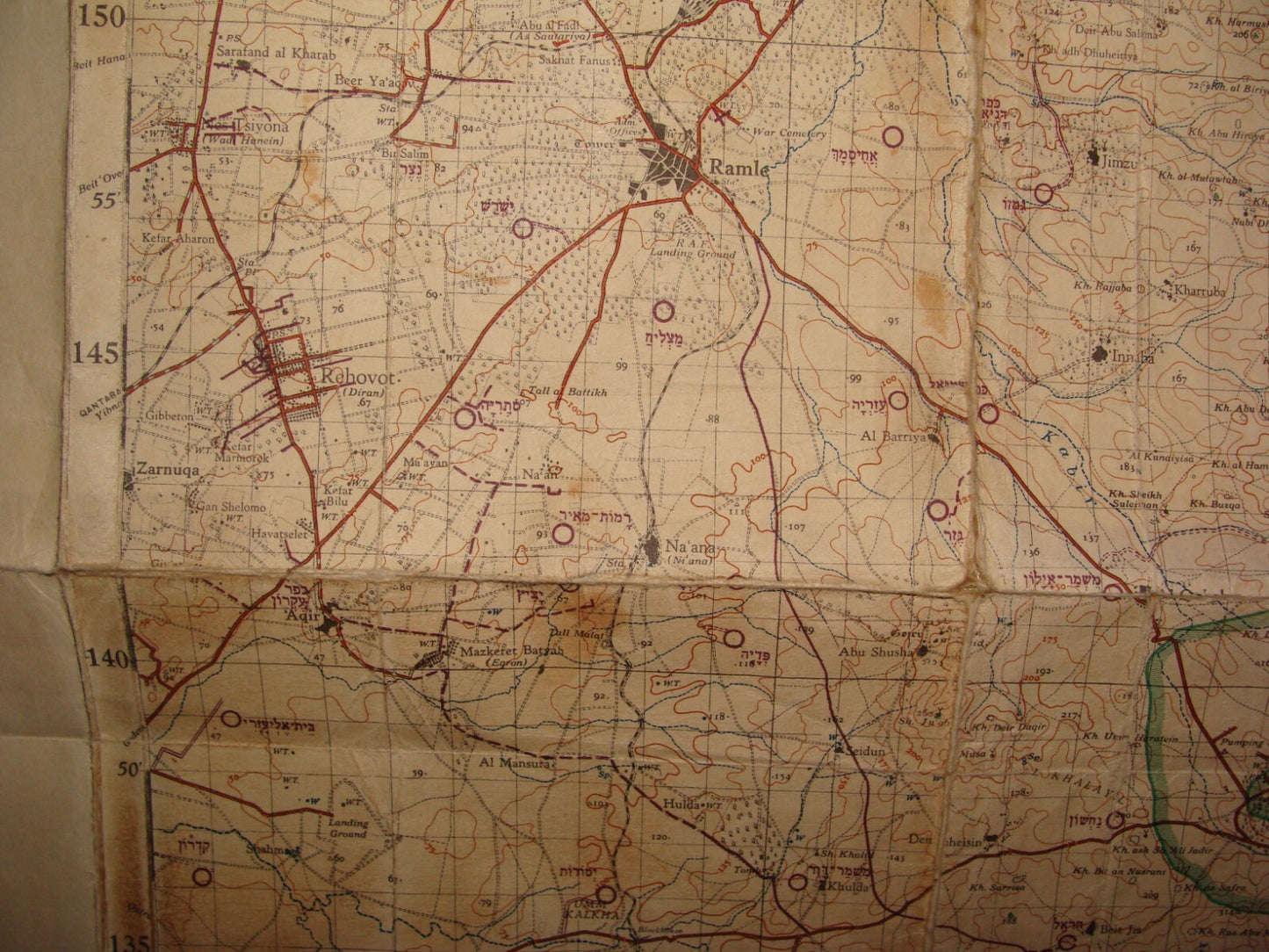 1952 Israel Israeli Palestine RAMLE Ramallah Map 1949 Green Armistice Line