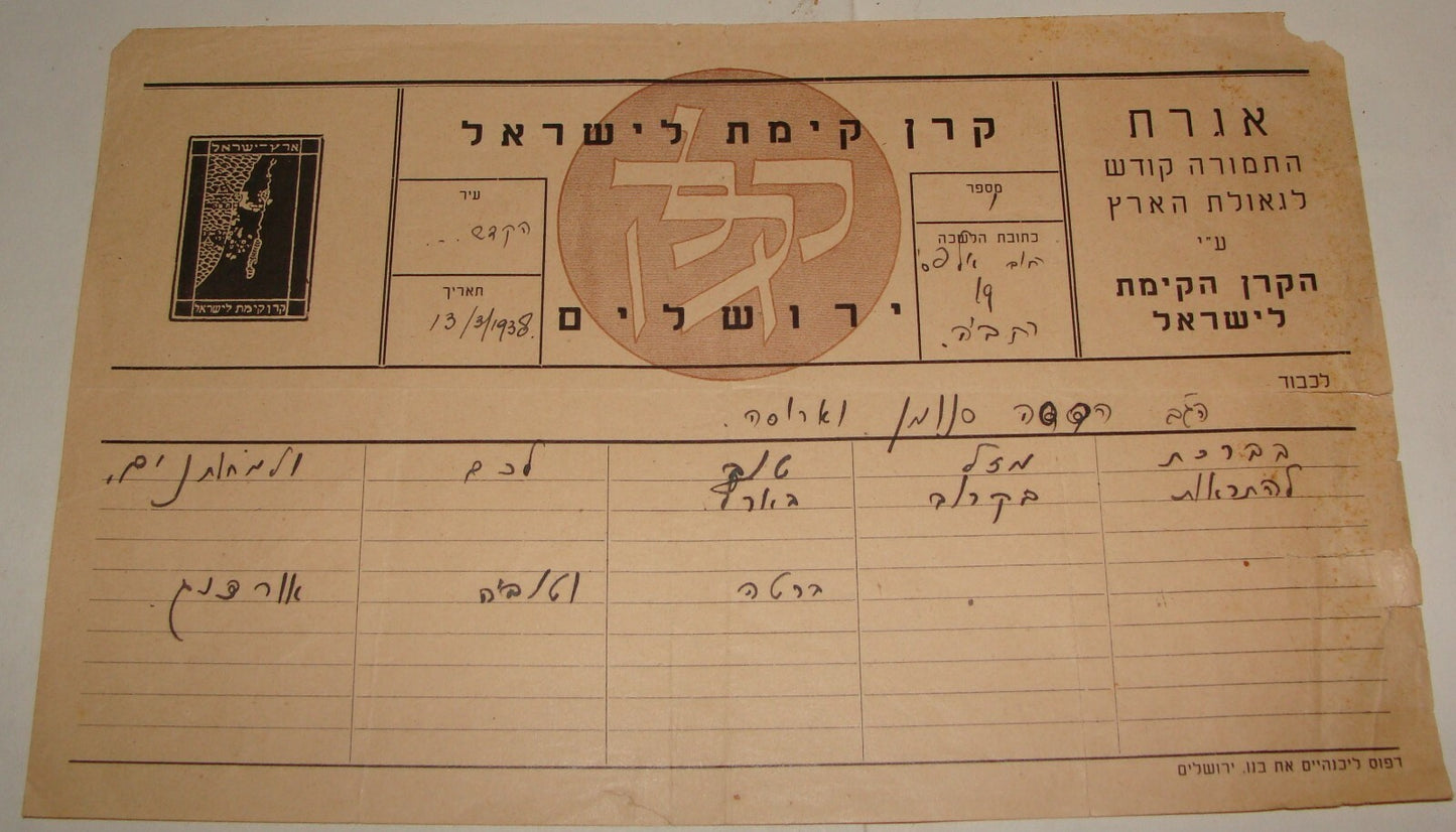 National Fund Palestine Judaica Israel Hebrew 1938 Jerusalem Jewish New Year