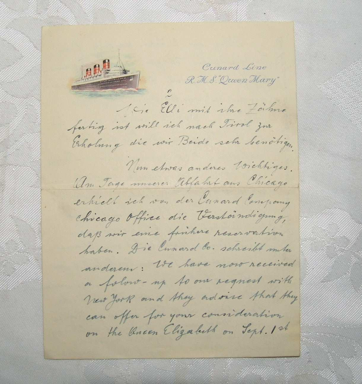 Letter Jewish Vintage Cunard Line RMS Queen Mary White Star Liner Logo Ship