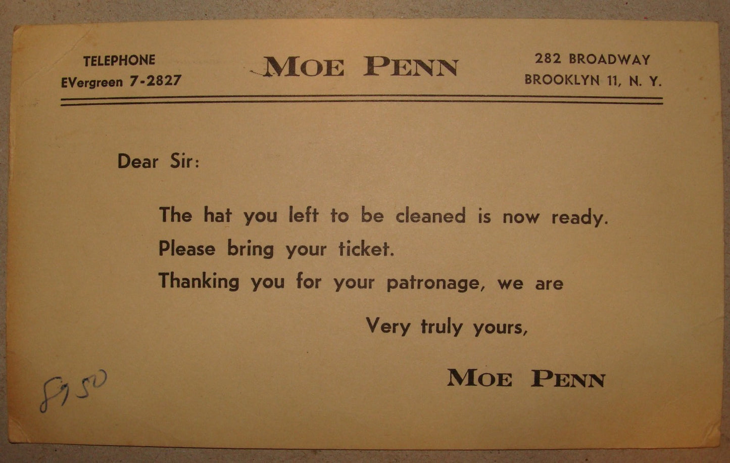 MOE PENN United States New York Brooklyn Card Hat Store