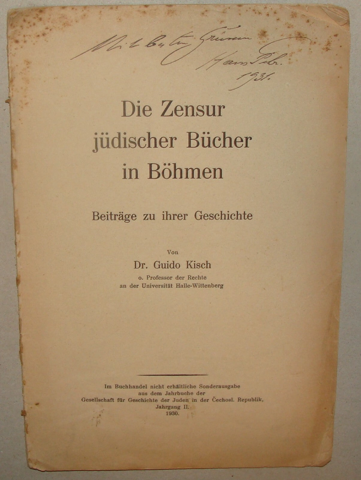 Germany Book Jewish 1930 Censorship In Bohemia Czechoslovakia German Guido Kisch