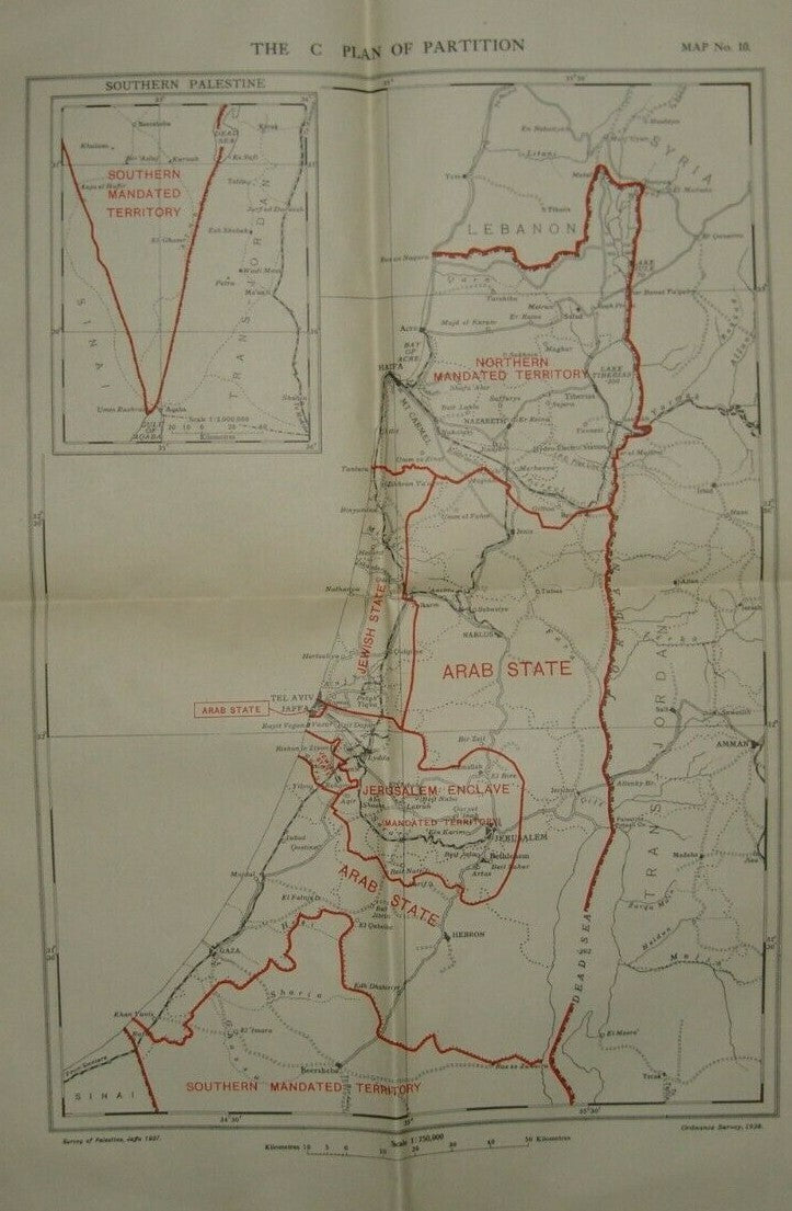 Jewish Arab State Judaica Palestine Eretz Israel C Plan Partition Map 1938