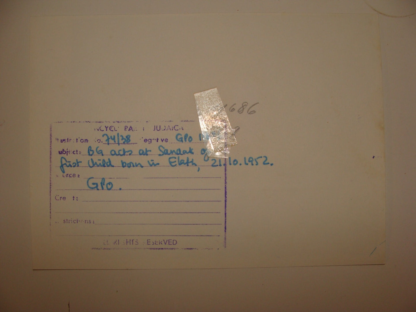 Pol Photo Print Jewish GPO , Judaica 1952 Israel Prime Minister DAVID BEN GURION