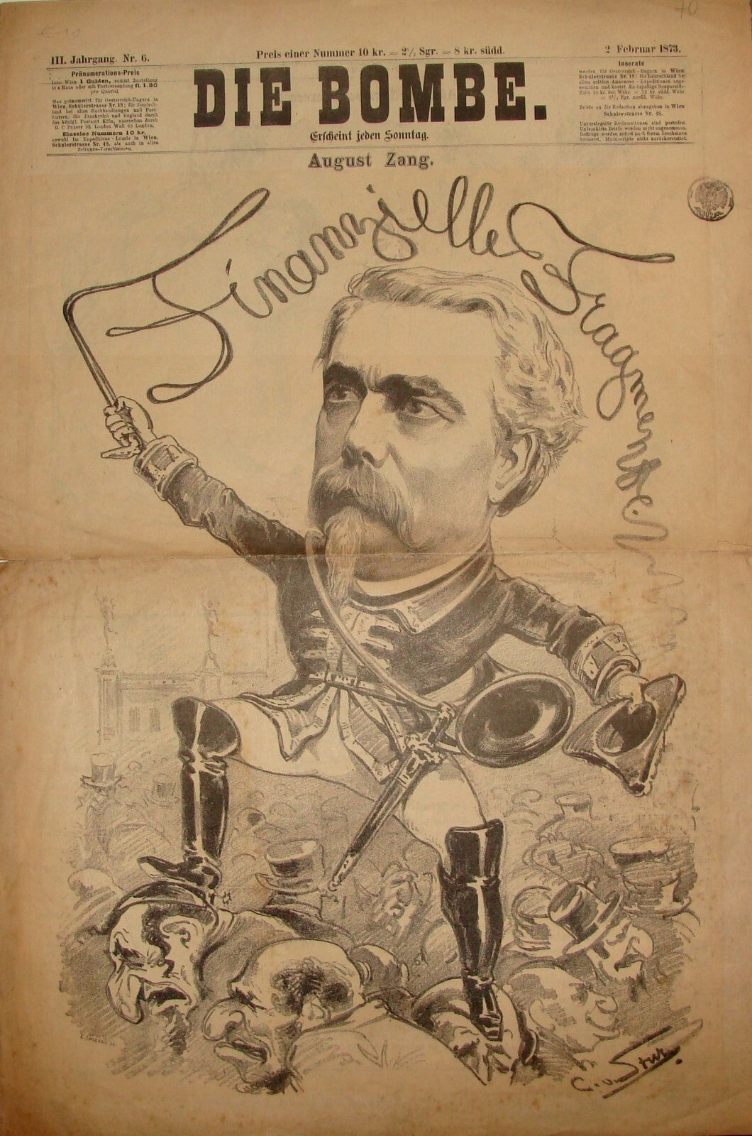 1873 DIE BOMBE Newspaper Antisemitism Cover August Zang Austria Vienna Judaica